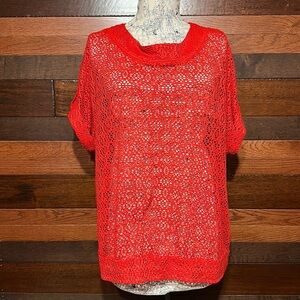 No Brand Tag Scoop Neck Short Sleeve Red Mesh Knit Top 2XL